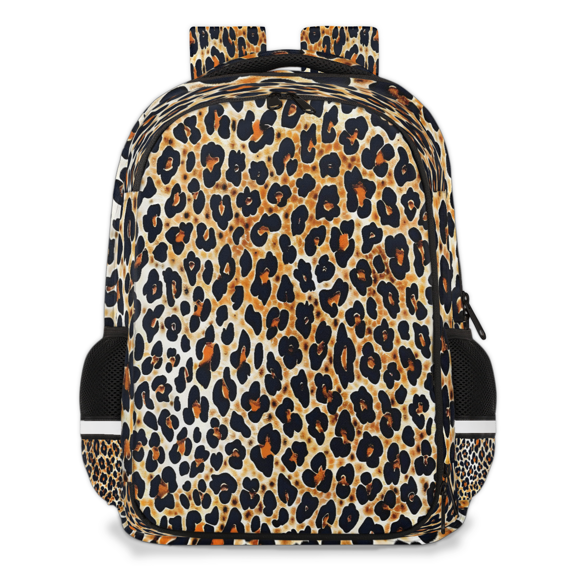 Jiaoprinted Leopard Print Multi-Functional Backpack, 16" Waterproof Travel Casual Daypack with Reflective Strip, Orange and Black Work Laptop Backpack for Men Women