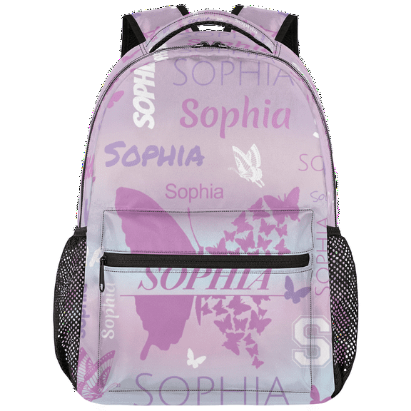 Jiaoprinted Light Purple Butterfly Custom Backpack, Butterflies Personalized Backpack with Name, Customized Casual Bag Daypack for Woman
