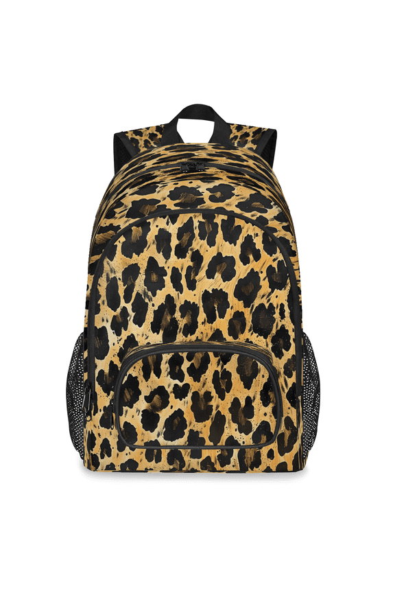 Light Tan Leopard Print Backpack, Large Safari Animal Print Travel Laptop Backpack Men Women Work Business Computer Casual Daypack Rucksack, 18 Inch