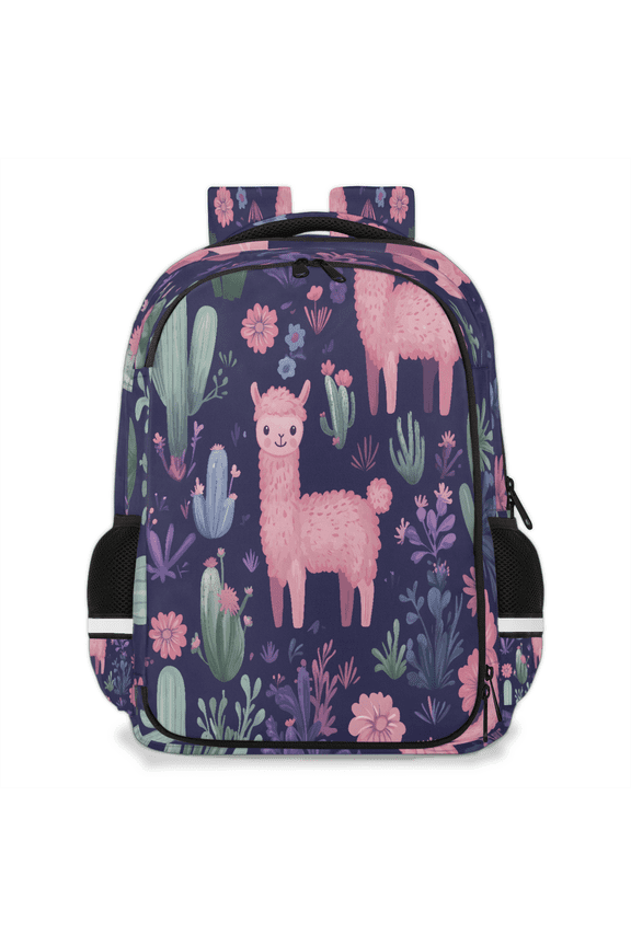 Llamas Cacti Flowers Multi-Functional Backpack, 16" Waterproof Travel Casual Daypack with Reflective Strip, Cute Llama Work Laptop Backpack for Men Women