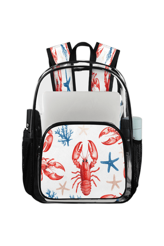 Lobster Clear Backpack for Stadium Events, Transparent Backpacks See Through Plastic Bag for Concerts & Work, Nautical Coastal