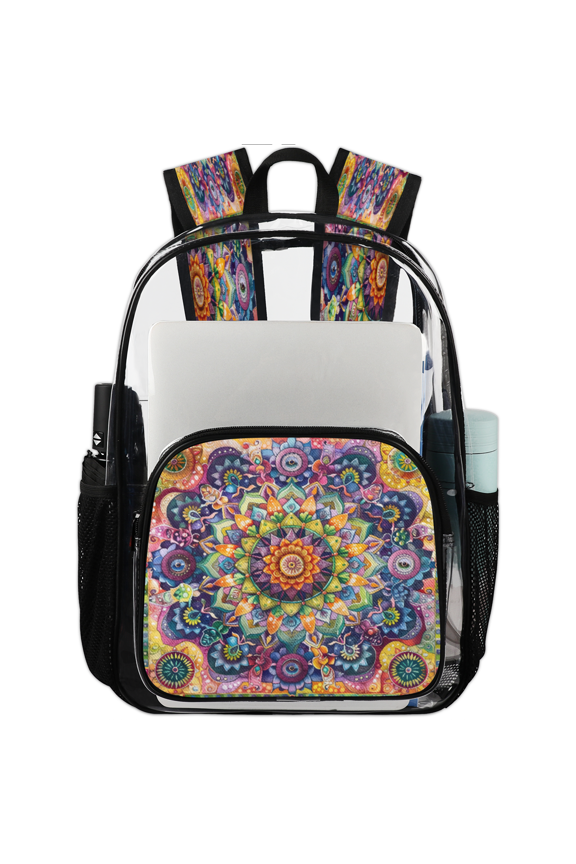 Mandala Floral Clear Backpack for Stadium Events, Transparent Backpacks See Through Plastic Bag for Concerts & Work, Boho