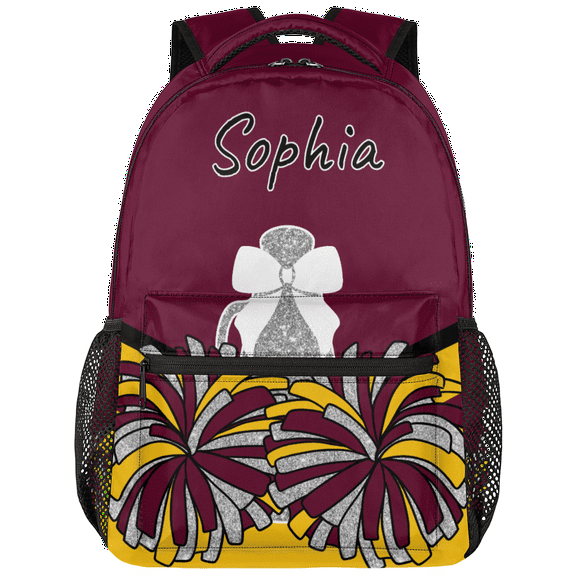Jiaoprinted Maroon Yellow Personalized Cheer Backpack, Custom Cheerleading Backpack for Cheerleaders, Customized Coach Casual Daypack with Name, 18 Inch