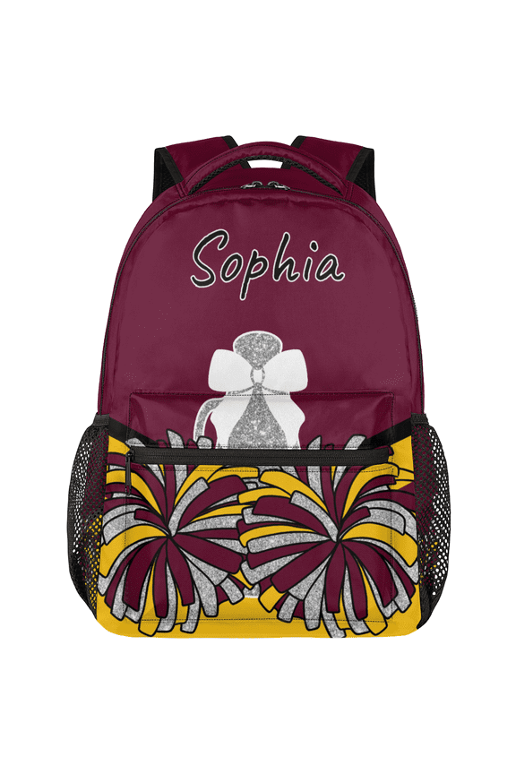 Maroon Yellow Personalized Cheer Backpack, Custom Cheerleading Backpack for Cheerleaders, Customized Coach Casual Daypack with Name, 18 Inch