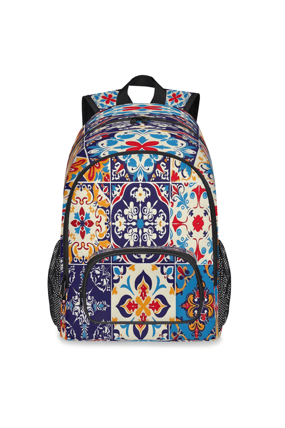 Mexican Talavera Tile Backpack, Large Mexico Style Travel Laptop Backpack Men Women Work Business Computer Casual Daypack Rucksack, 18 Inch