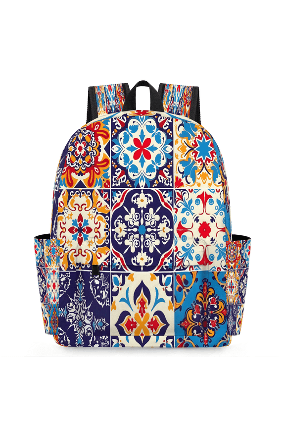 Mexican Talavera Tile Backpack for Adults, Breathable Adjustable Strap Casual Daypack, Lightweight Mexico Style Work Laptop Backpack