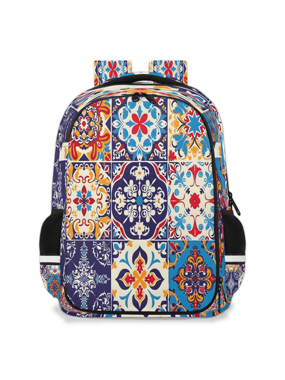 Mexican Talavera Tile Multi-Functional Backpack, Adult Laptop Backpack Casual Daypack for Work Travel Outdoor, Mexico Style