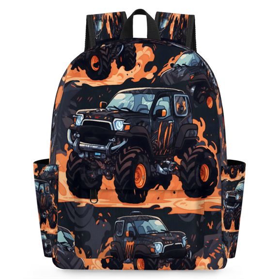 Jiaoprinted Monster Trucks Backpack, Lightweight 15 Inch Laptop Backpack for Men Women, Casual Daypack for Travel Work, Cartoon Car