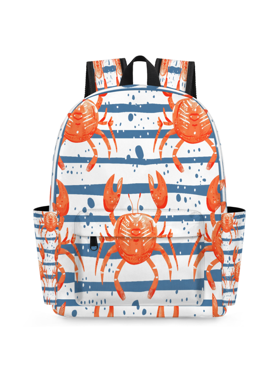 Nautical Crab Print Backpack for Adults, Breathable Adjustable Strap Casual Daypack, Lightweight Crab Striped Work Laptop Backpack