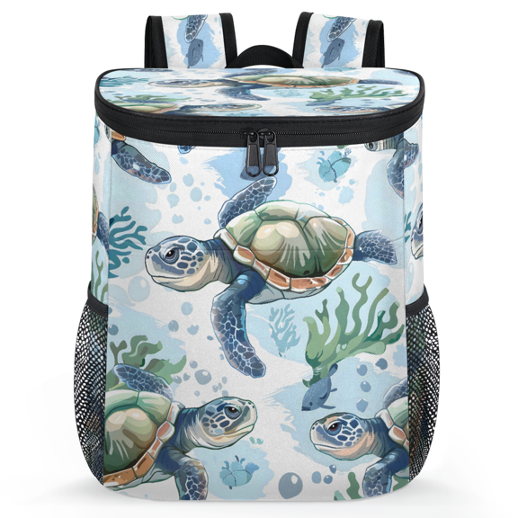 Jiaoprinted Nautical Sea Leakproof Cooler Backpack, Ocean Coral Turtle Insulated Backpack Cooler for Outdoor