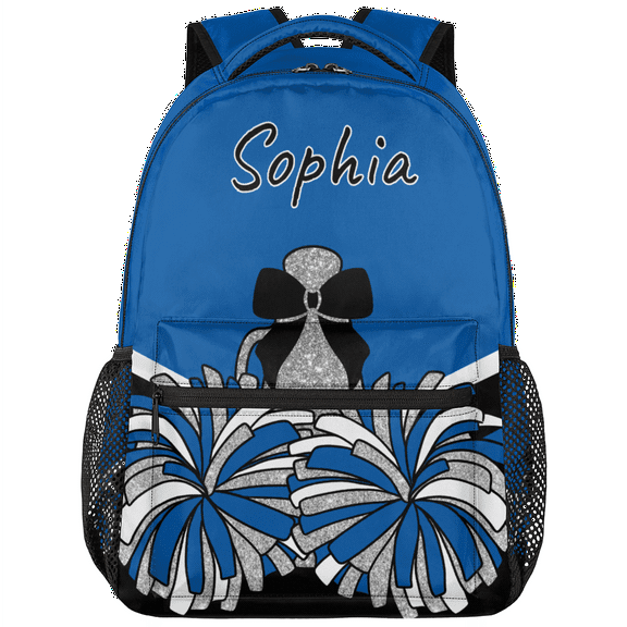 Jiaoprinted Navy Blue Black Personalized Cheer Backpack, Custom Cheerleading Backpack for Cheerleaders, Customized Coach Casual Daypack with Name, 18 Inch