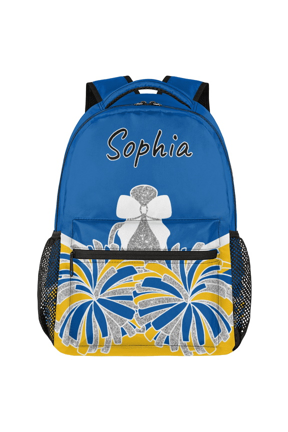Navy Yellow Personalized Cheer Backpack, Custom Cheerleading Backpack for Cheerleaders, Customized Coach Casual Daypack with Name, 18 Inch