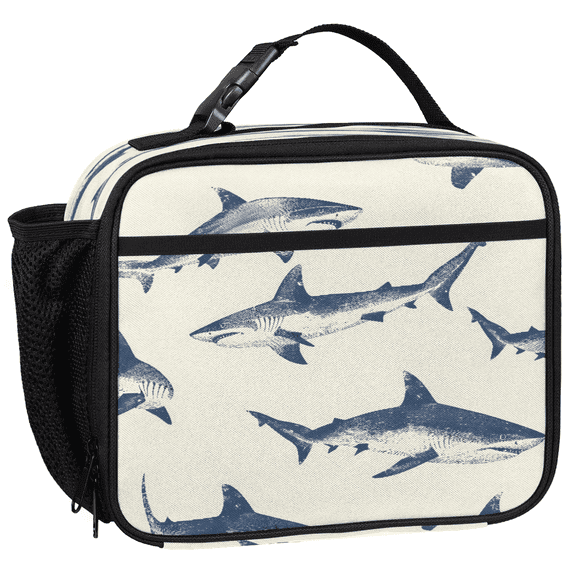 Jiaoprinted Ocean Animal Shark Lunch Bag for Men Women, Watercolor Sharks Insulated Cooler Lunchbox with Buckle Handle for Picnic Travel