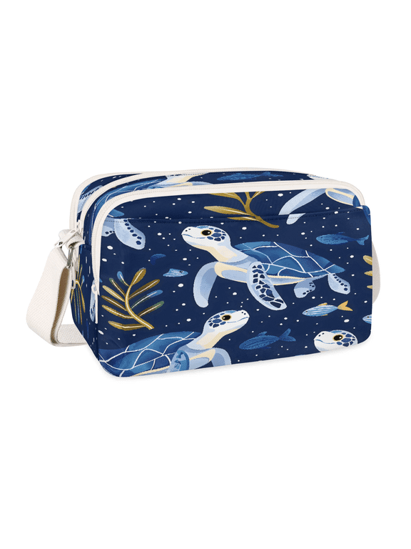 Ocean Sea Turtle Starry Crossbody Bag for Women, Nautical Turtles Multi Pocket Shoulder Purse, Waterproof Lightweight Casual Handbag with Adjustable Strap for Travel Everyday