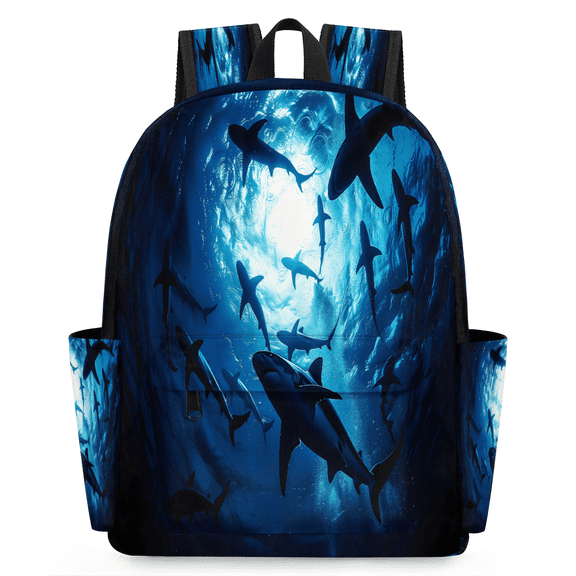 Jiaoprinted Ocean Shark Backpack, Lightweight 15 Inch Laptop Backpack for Men Women, Casual Daypack for Travel Work, Wildlife Shark Fish