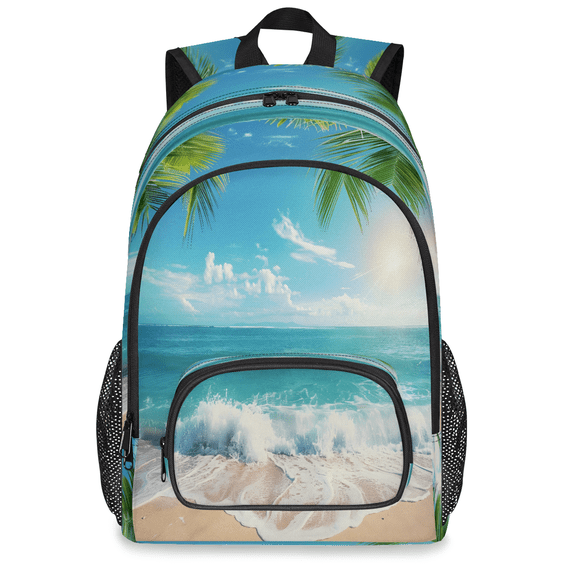 Jiaoprinted Ocean Sunrise Backpack, Large Summer Tropical Palm Leaf Travel Laptop Backpack Men Women Work Business Computer Casual Daypack Rucksack, 18 Inch