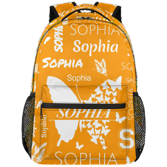 Jiaoprinted Orange Butterfly Custom Backpack, Butterflies Personalized Backpack with Name, Customized Casual Bag Daypack for Woman