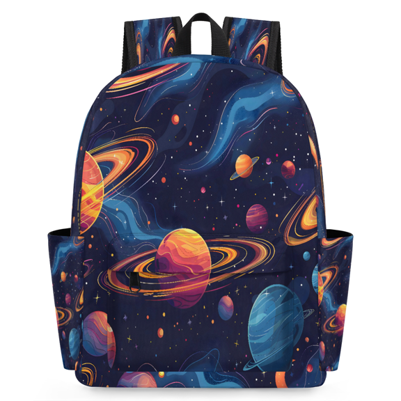 Jiaoprinted Outer Space Planets Orbits Backpack for Adults, Breathable Adjustable Strap Casual Daypack, Lightweight Solar System Work Laptop Backpack