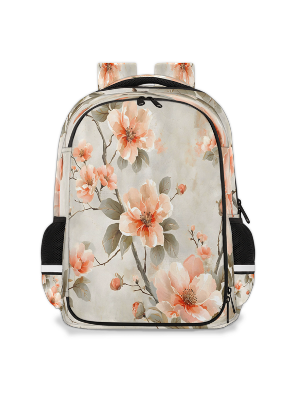 Peach Blossoms Travel Backpack for Adults, Multi-Functional Casual Daypack with Adjustable Shoulder Straps, Japanese Cherry Blossoms Laptop Bag for Work Outdoor