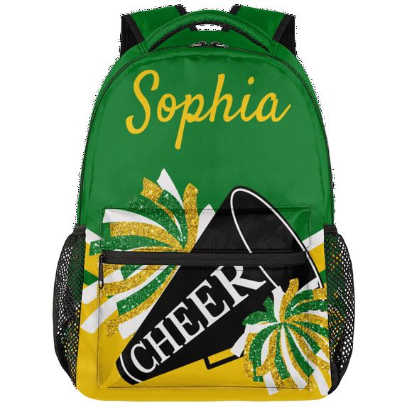 Jiaoprinted Personalized 18 Inch Cheer Backpack, Custom Cheerleader Backpack with Name Cheerleading Daypack for Cheer Team Gift, Green Yellow