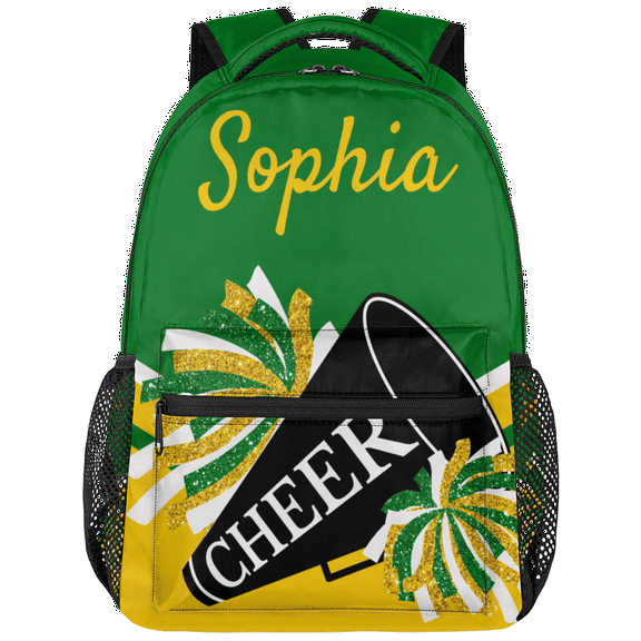 Jiaoprinted Personalized 18 Inch Cheer Backpack, Custom Cheerleader Backpack with Name Cheerleading Daypack for Cheer Team Gift, Green Yellow