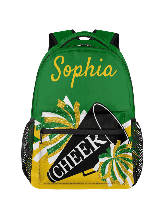 Personalized 18 Inch Cheer Backpack, Custom Cheerleader Backpack with Name Cheerleading Daypack for Cheer Team Gift, Green Yellow