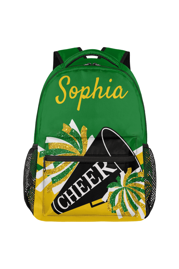 Personalized 18 Inch Cheer Backpack, Custom Cheerleader Backpack with Name Cheerleading Daypack for Cheer Team Gift, Green Yellow
