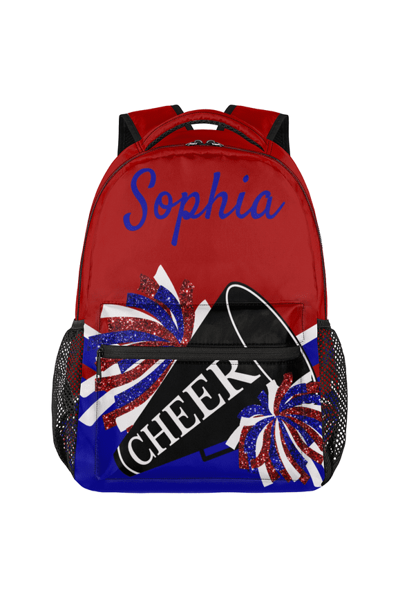Personalized 18 Inch Cheer Backpack, Custom Cheerleader Backpack with Name Cheerleading Daypack for Cheer Team Gift, Red Blue
