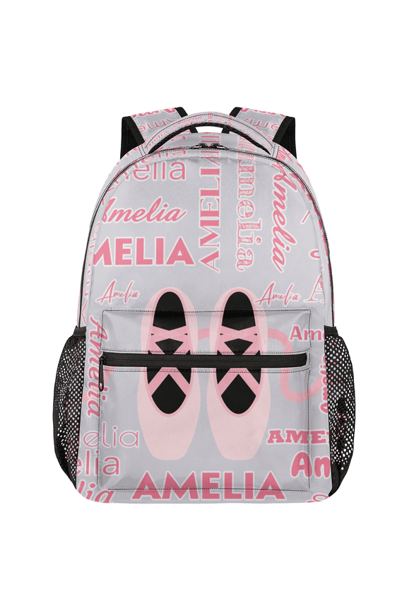 Personalized Ballet Dance Backpack, Custom 18 Inch Gymnastics Bag with Name, Lightweight Casual Travel Daypack for Women, Grey Pink