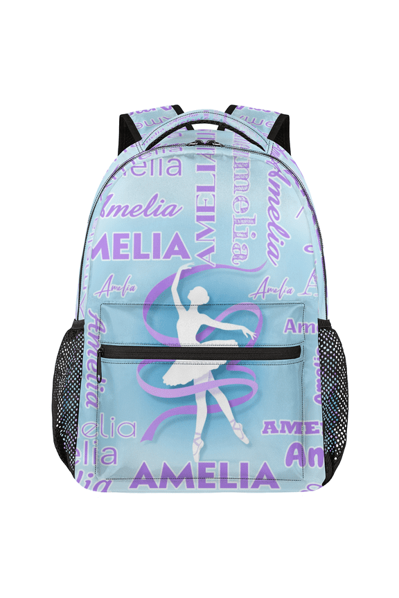Personalized Ballet Dance Backpack, Custom 18 Inch Gymnastics Bag with Name, Lightweight Casual Travel Daypack for Women, Light Purple