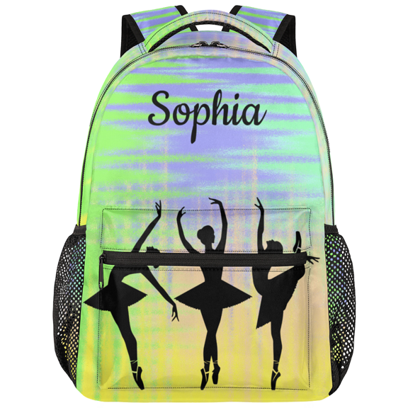 Jiaoprinted Personalized Ballet Dance Backpack Custom Backpack with Name Customized Casual Bag Daypack for Woman Green Purple Gold
