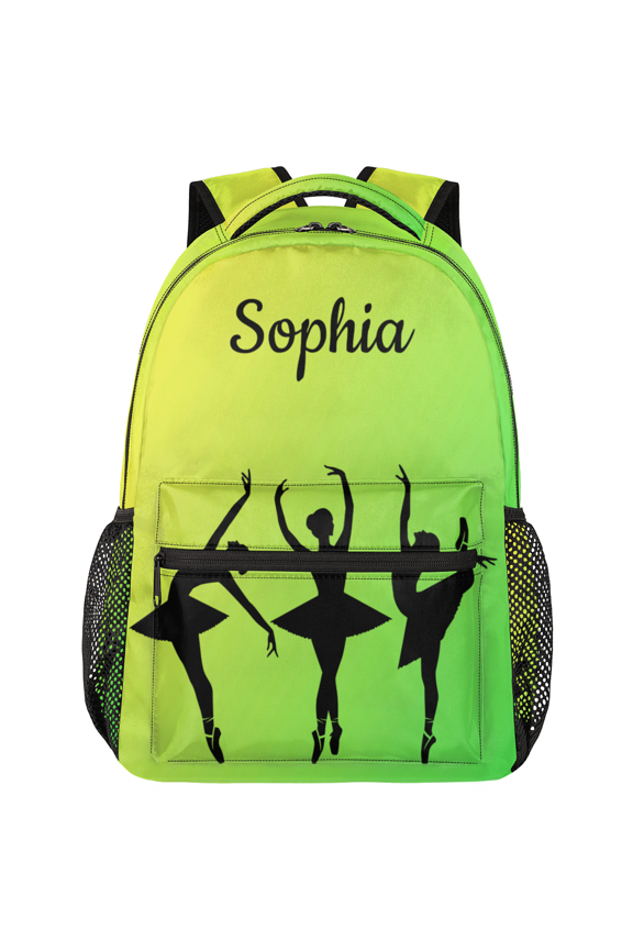 Personalized Ballet Dance Backpack Custom Backpack with Name Customized Casual Bag Daypack for Woman Light Cyan Green