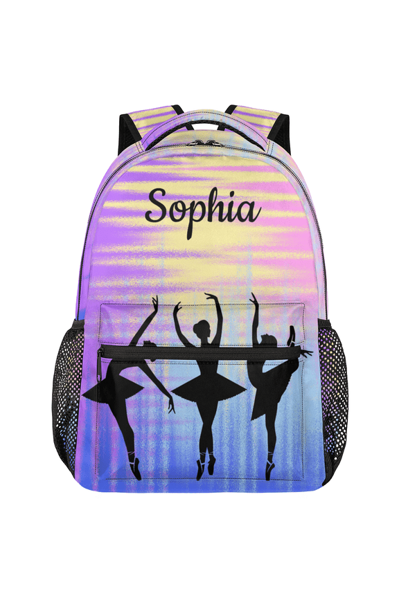 Personalized Ballet Dance Backpack Custom Backpack with Name Customized Casual Bag Daypack for Woman Light Purple Blue
