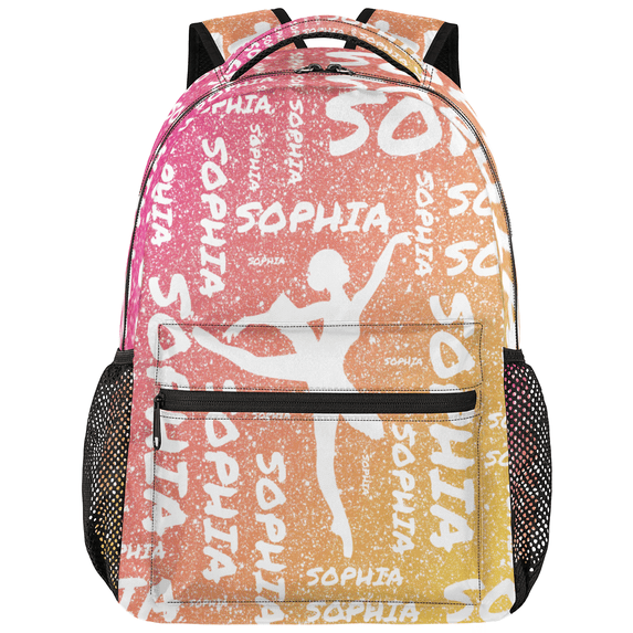 Jiaoprinted Personalized Ballet Dance Backpack Custom Backpack with Name Customized Casual Bag Daypack for Woman Orange Pink Glittering