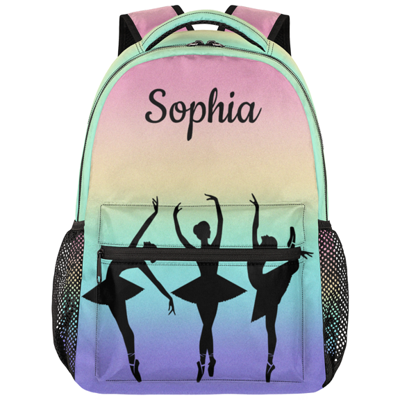 Jiaoprinted Personalized Ballet Dance Backpack Custom Backpack with Name Customized Casual Bag Daypack for Woman Pink Blue Purple