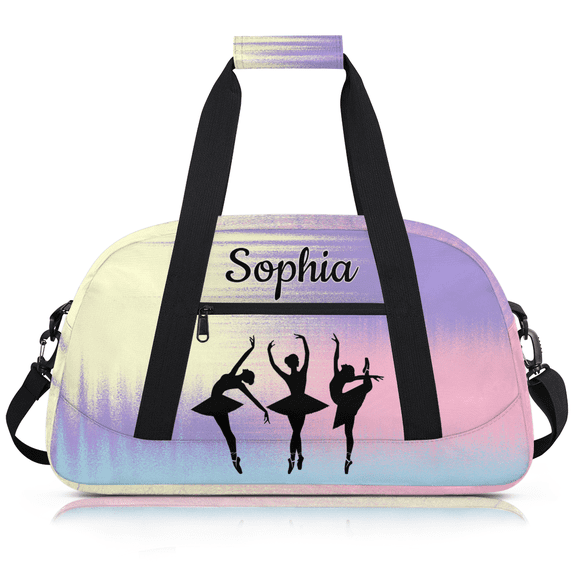 Jiaoprinted Personalized Ballet Dance Bag for Women, Custom Team Bag with Name, Travel Sport Gym Bag, Overnight Weekender Bags, Beige Purple Pink