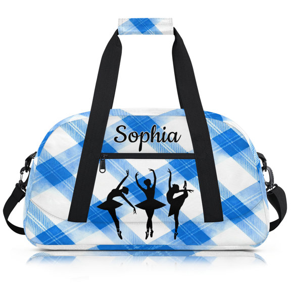 Jiaoprinted Personalized Ballet Dance Bag for Women, Custom Team Bag with Name, Travel Sport Gym Bag, Overnight Weekender Bags, Blue Plaid