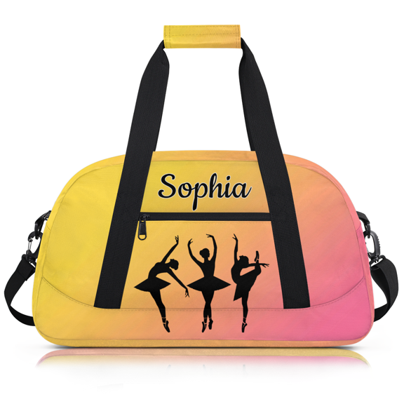 Jiaoprinted Personalized Ballet Dance Bag for Women, Custom Team Bag with Name, Travel Sport Gym Bag, Overnight Weekender Bags, Yellow Pink