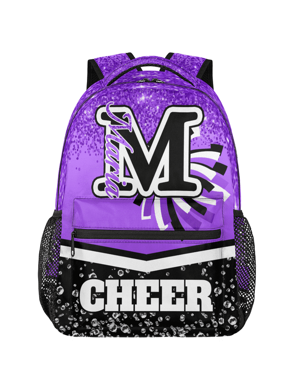 Personalized Cheer Backpack for Cheerleader, Custom Cheerleader Shoulder Bag with Name, Customized Daypack Cheerleading Gifts for Women Teams, Purple Glitter