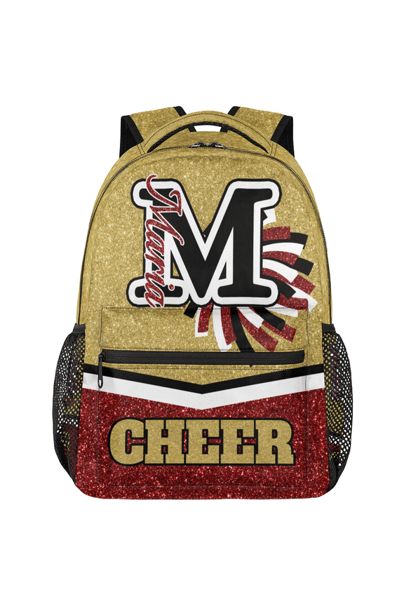 Personalized Cheer Backpack for Cheerleader, Custom Cheerleader Shoulder Bag with Name, Customized Daypack Cheerleading Gifts for Women Teams, Yellow Red Glitter