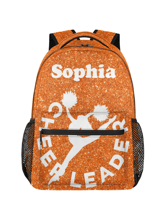 Personalized Cheer Backpack for Cheerleader, Custom Name Cheer Bag, Customized Dance Gym Bag, Cheerleading Gifts for Cheer Team Coach, Glitter Orange