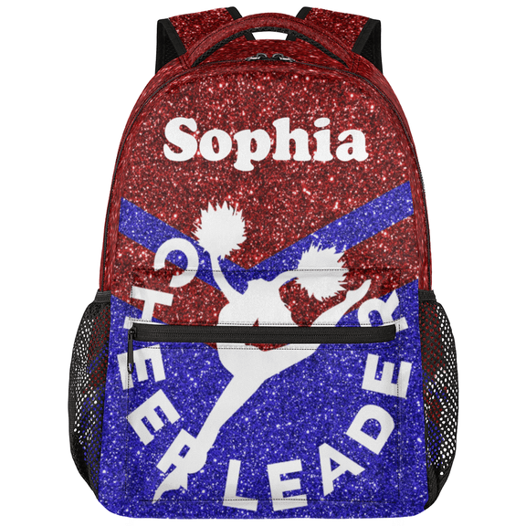 Jiaoprinted Personalized Cheer Backpack for Cheerleader, Custom Name Cheer Bag, Customized Dance Gym Bag, Cheerleading Gifts for Cheer Team Coach, Glitter Red Blue