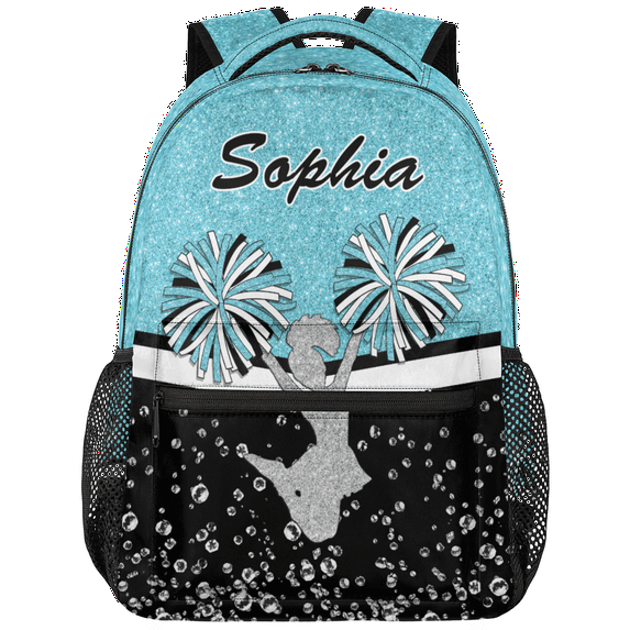 Jiaoprinted Personalized Cheer Backpack Custom Cheerleading Bags for Cheerleaders Customized Casual Shoulder Daypack for Cheer Team Azure Glitter