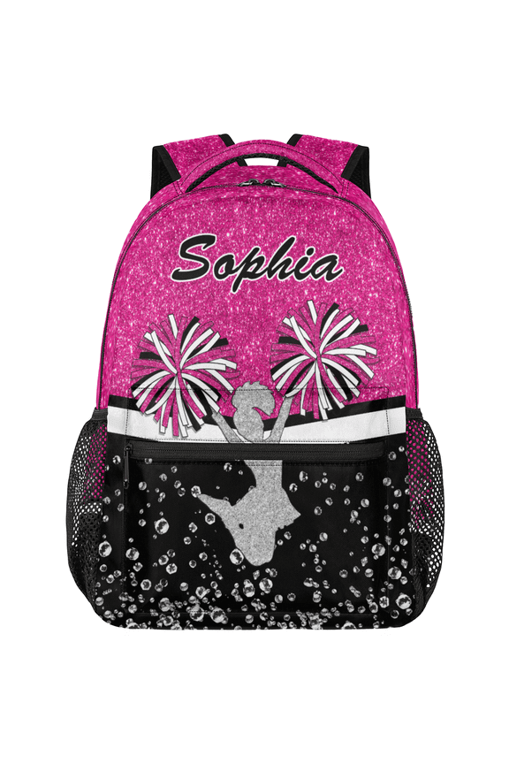 Personalized Cheer Backpack Custom Cheerleading Bags for Cheerleaders Customized Casual Shoulder Daypack for Cheer Team Pink Glitter