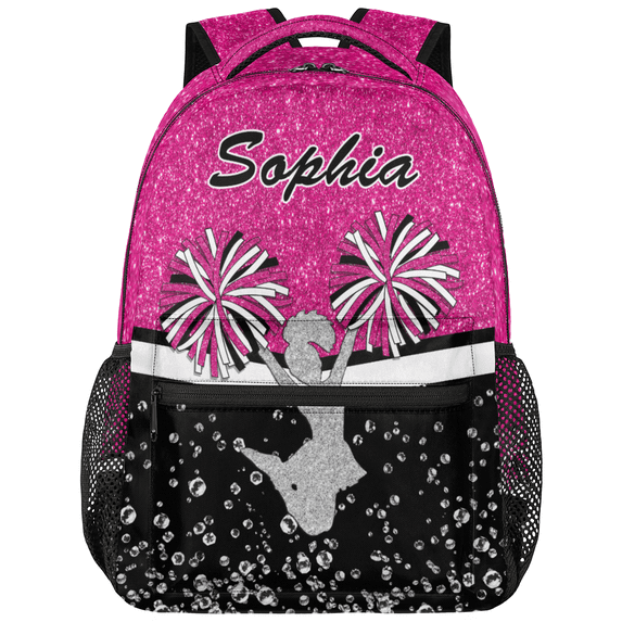 Jiaoprinted Personalized Cheer Backpack Custom Cheerleading Bags for Cheerleaders Customized Casual Shoulder Daypack for Cheer Team Pink Glitter