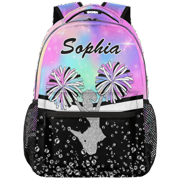 Jiaoprinted Personalized Cheer Backpack Custom Cheerleading Bags for Cheerleaders Customized Casual Shoulder Daypack for Cheer Team Rainbow Pinks
