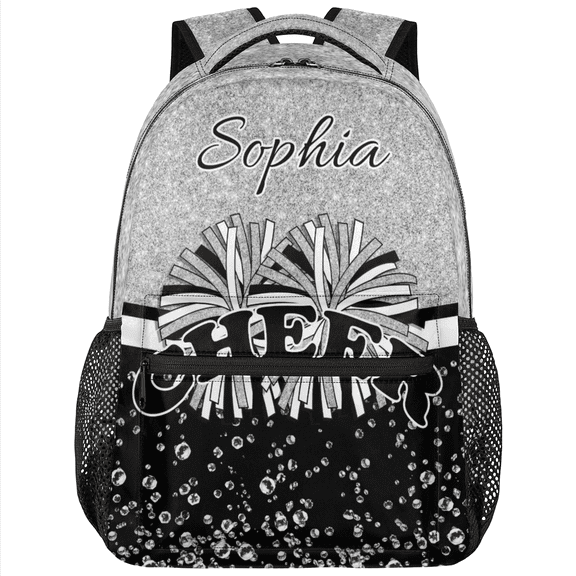 Jiaoprinted Personalized Cheer Backpack, Custom Name Cheerleader Casual Travel Laptop Bag for Cheer Teams, Cheerleading Gifts, Silver