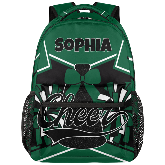 Jiaoprinted Personalized Cheer Backpack with Name, Custom Cheerleading Backpack for Cheerleaders, Coach Daypack for Cheer Team Gifts, Dark Green Black