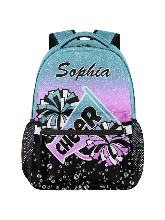 Personalized Cheer Backpack for Cheerleader, Custom Name Travel Lightweight Backpack, Cheerleading Gifts for Team Women Blue Pink Glitter