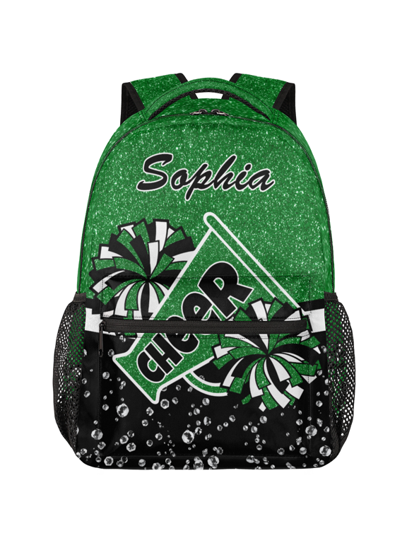 Personalized Cheer Backpack for Cheerleader, Custom Name Travel Lightweight Backpack, Cheerleading Gifts for Team Women Green Glitter